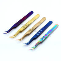 Pince à épiler professionnelle pour cils en acier inoxydable, légèrement courbée, à pointe lisse, outil de précision pour l'application d'extensions de cils