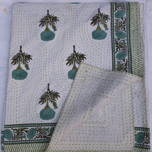 Funda de cama de Tela con estampado de bloques a mano de algodón al por mayor con diseño bordado hecho a mano sábana de colcha ropa de cama para el hogar sábana tamaño King - Product Image 1