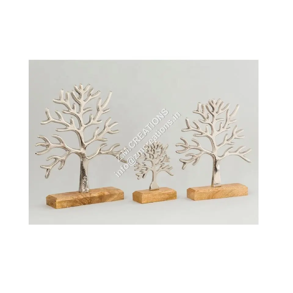 شجرة النحت المعادن حلية على خشب مانجو قاعدة الفضة اللون شجرة الحياة تصميم لعيد الميلاد عيد الفصح و المنزل الديكور