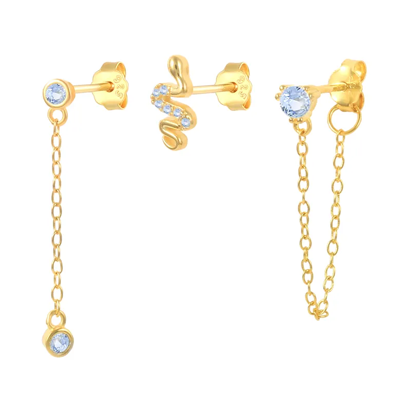 ROXI 3Pcs/Set Blue Zircon Snake Tassel Chain Rhinestone Jewelry Earring Set For Women Girls