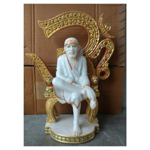 Estatua de mármol blanco puro, Makrana, Sai, Baba, God, sentado en Om, Singhsan - Product Image 1