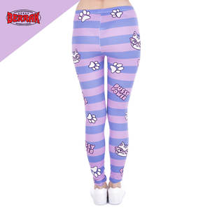 เลกกิ้งแฟชั่นสำหรับผู้หญิง,กางเกงยืดเอวสูงพิมพ์ลายทางสีชมพูสำหรับสตรี - Product Image 3