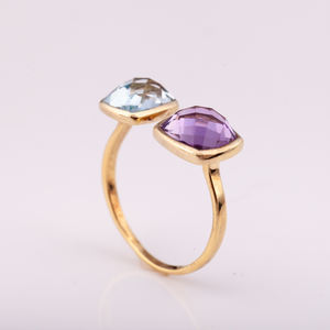 High Quality 14K Gold 925 Silver Plated <b>Fine</b> <b>Ring</b> New Design Natural Blue Topaz Amethyst Stylish Trendy Style for Parties Gifts - Product Image 2