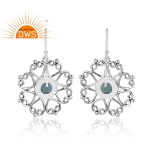 ออกซิไดซ์925สเตอร์ลิงเงินธรรมชาติคู่อเมซอนไนท์คริสตัลอัญมณีดอกไม้ดีไซน์แบบห้อยต่างหูเครื่องประดับผู้ผลิต - Product Image 5