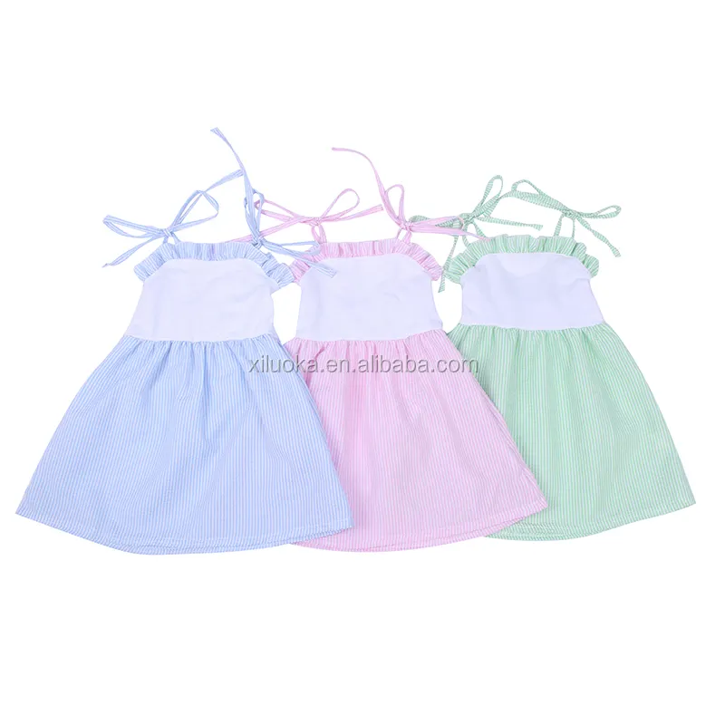 Wholesale Price Baby Girl Summer Smocked Clothing Boutique Kids Seersucker Dress