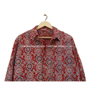 Burgundy Long Sleeve Best Quality <b>Men</b> <b>Shirt</b> Ajrakh Block Print <b>Beach</b> <b>Shirt</b> Summer Design 100% Cotton <b>Men</b> Wear - Product Image 1
