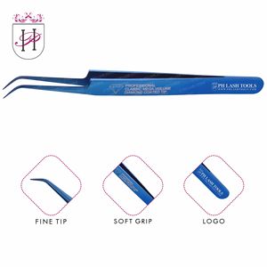 Blue Eyelash Extension Fine Bent แหนบ,โลโก้ที่กำหนดเองขายส่ง Bulk Strip Eyelash Applicator ฉลากส่วนตัว - Product Image 4