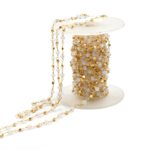 Opalite 3 To 4 MM Faceted Rondelle Shape Brass 18K Gold Plated Rosary Wire <b>Wrapped</b> Chain Sold by Foot - Product Image 4