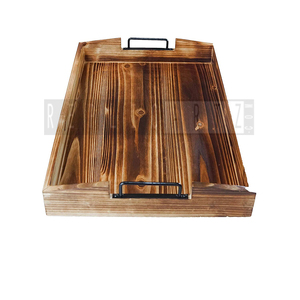 Maximus International Rustic Wooden Serving Tray Metal Handles | Art Deco Decorative Breakfast Tray Coffee <b>Table</b> Organizer - Product Image 3