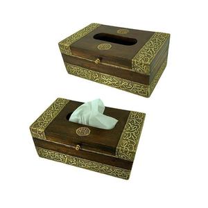 Boîte à serviettes de travail islamique en bois au design unique Boîte à papier de soie de forme rectangulaire faite à la main pour le bureau - Product Image 4