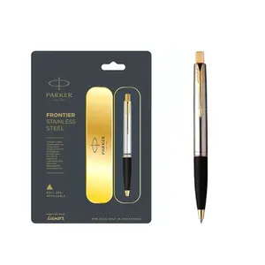 Luxe Design Parker Pennen Frontier Serie Roestvrijstalen Gouden Trim Balpennen Gepersonaliseerde Aangepaste Logo Metalen Pennen Voor Cadeau