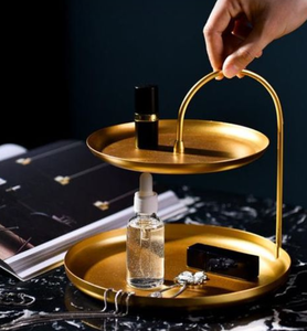 Organizador de joyas de forma redonda, anillo, bandeja de almacenamiento de joyas y pendientes, mesa de 2 niveles, Organizador - Product Image 2