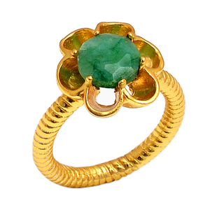 New Classic Small Flower Shape Emerald Gemstone <b>Ring</b> 18k Gold Plated Sterling Silver Wholesale Fashion Jewelry - Product Image 1