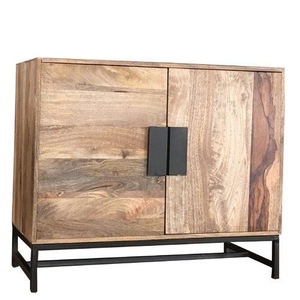Buffet en bois de manguier massif de style européen antique, moderne et industriel, pour salle à manger et salon, meubles de maison avec base en fer - Product Image 1