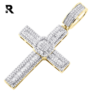 CHRISTIAN Men's Round Diamond Tiered Cross Pendant 14K Yellow Gift Gold Charm Pendants 1 Ct. IGI Certified - Product Image 2