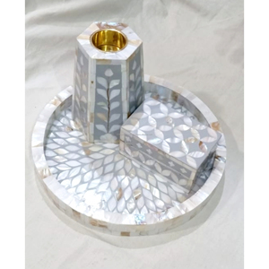 Ensemble de plateaux de service en nacre faits à la main, incrustation de style animal poli, plateau à vadrouille élégant pour servir ou vadrouille - Product Image 4