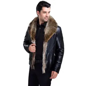 顶级时尚男士黑色真羊皮羊皮夹克双面冬季羔羊