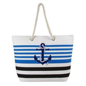 Bolso de lona con logotipo personalizado para mujer, bolsa de mano de lona con estampado a rayas, Asa de cuerda trenzada hecha en West Bengal, India - Product Image 2