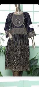 Mousseline de soie brodée lourde de haute qualité Salwar Kameez Awesome Fancy Net Cotton Material - Product Image 5