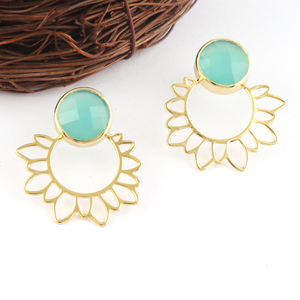 Pendiente de aro redondo con facetas de Calcedonia para mujer, joyería de 12mm, hecho a mano, regalo de boda - Product Image 4