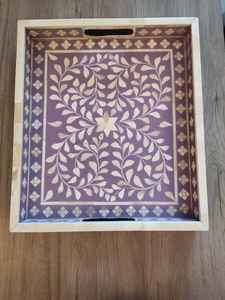 Bandeja Rectangular con Incrustaciones de Hueso de Diseño Geométrico, Perfecta para Servir en Casa, Hoteles y Restaurantes, Bandeja de Cocina con Incrustaciones de Hueso - Product Image 4