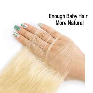 Extensión de cabello humano virgen personalizada, cutícula de Vietnam alineada, Rubio liso, 4x4, cierre de encaje HD - Product Image 4