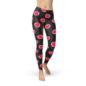 Leggings personalizados inspirados en Minnie con lunares dibujados a mano en negro - Leggings capri o de longitud completa - Product Image 1