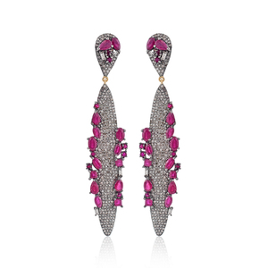 ทับทิมพลอยธรรมชาติปูเพชร14พันทอง,925เงินปูเพชรออกแบบมาร์คีสต่างหูห้อยเครื่องประดับขายส่ง - Product Image 1