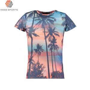 T-shirt à manches courtes pour homme, col rond, avec impression photo de palmiers au coucher du soleil, coupe décontractée, respirant, en polyester tricoté - Product Image 2