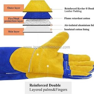 Gants de sécurité de luxe en cuir de vache fendu bleu à double paume Gants de soudage Tig - Product Image 3
