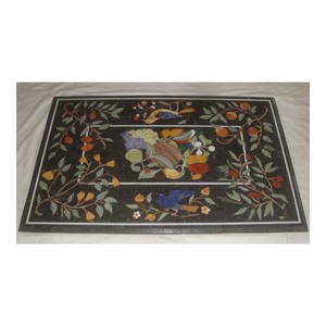 Mesa de comedor con incrustaciones de mármol negro, Rectangular, para la exportación - Product Image 1