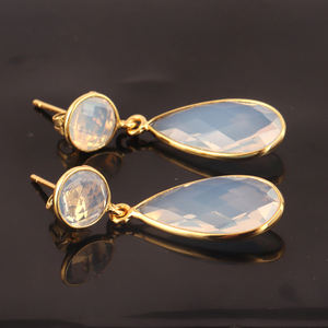 Pendientes de gota de opalita para mujer, accesorios personalizados, de corte briolette, chapado en oro/plata, joyería caliente, aretes colgantes - Product Image 1