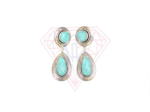 Parure de bijoux élégante pour femme en plaqué or/argent avec pierre précieuse bleu ciel, pendentif en forme de poire fait main, collier et boucles d'oreilles clous pour mariage et soirée - Product Image 2