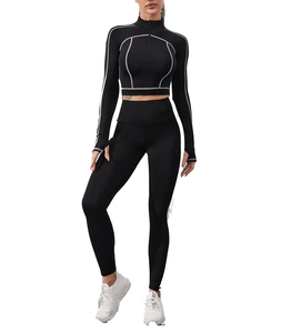 Conjunto de Yoga de entrenamiento activo sin costuras para mujer, ropa de fitness hueca con logotipo personalizado y logotipo visible - Product Image 1