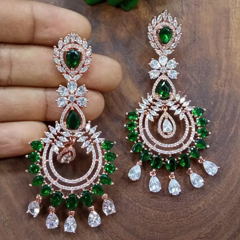 Cz Desain Afrika Kuningan Buatan Tangan Tunangan Gaya Baru Bollywood Pernikahan Pengantin Panjang Anting Perhiasan dari India