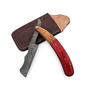 Rasoir droit pliant en acier damas de haute qualité avec manche en bois et lame unique pour le rasage de barbier - Product Image 5