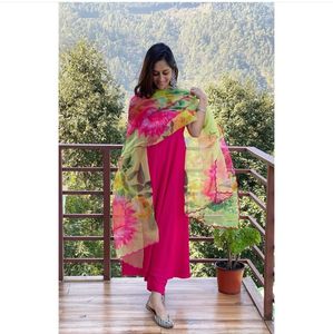 ชุดสูทสำหรับผู้หญิง,ชุดสูท Anarkali Plzo พร้อมงานปักผ้าออร์แกนซ่า Duppato Kurti สีชมพูยอดนิยม - Product Image 1