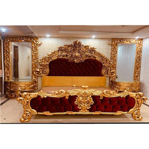 Cama Victoriana de Lujo con Acabado Dorado, Fabulosa Cama Queen de Madera de Teca de Diseño, Cama Maharani Dorada Antigua Europea, Producto Superior - Product Image 1