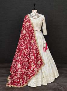 Indian Traditional <b>White</b> Color Georgette Lehenga Choli With Sequence Thread Embroidery Work & Heavy Hand Made Tassels - Product Image 3