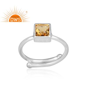 สแควร์ตัดธรรมชาติซิทรินแหวนพลอยเครื่องประดับผู้ค้าส่งออกแบบ925เครื่องประดับเงินสเตอร์ลิงผู้จัดจำหน่าย - Product Image 2