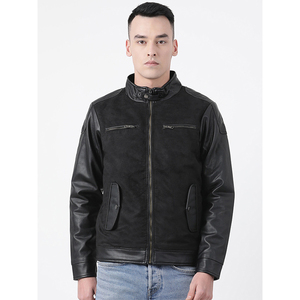 Chaqueta de moto de alta calidad para hombre, negra, ajustada, cuero de ante genuino, esencial para invierno - Product Image 1
