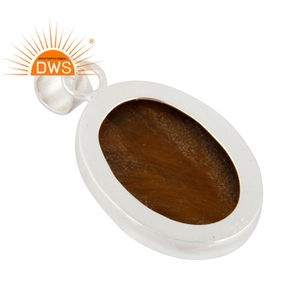Colgante de plata de ley 925 sólida para mujer, joyería al por mayor de piedras preciosas de ojo de tigre ovalado grueso - Product Image 3
