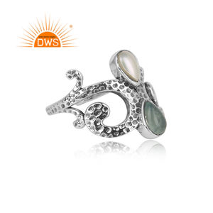 Bague en argent Sterling 925 pour homme, anneau de styliste, bijoux en pierre précieuse naturelle, calcédoine et perle, style Boho Antique, vente en gros - Product Image 3