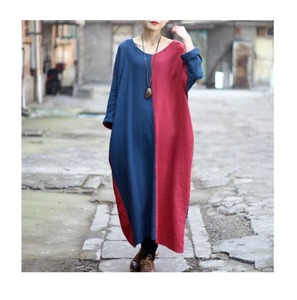 Best Seller sciolto lungo <span class=keywords><strong>maxi</strong></span> specificamente realizzato doppio patchwork in cotone di lino miglior prezzo girocollo vintage boho maniche lunghe - Product Image 2