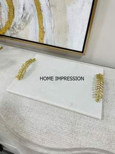 Élégant Classique Blanc Pur Antique Or Coquillage Designer Poignées De Luxe Servir Moderne Plateaux En Marbre Pour Vaisselle Plateau De Service - Product Image 6