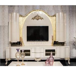 Modern Style Carved Wooden <b>TV</b> Cabinet Set <b>White</b> Polish Classy Wall <b>Unit</b> for Home Use - Product Image 1