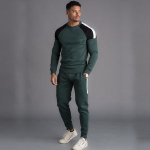 SKYFA sports-chándal de cuello redondo para hombre, chándal con paneles de contraste blancos y negros, color verde oscuro - Product Image 5