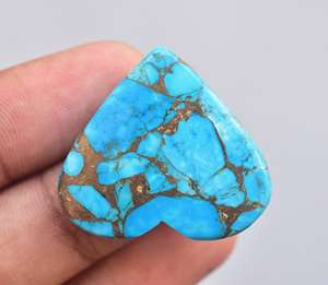1 Cabochon de cœur de Turquoise cc, gros accessoire en forme de cœur, pierres précieuses effet cuivre - Product Image 5