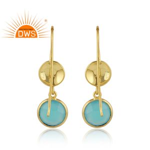 <b>Solid</b> 925 Sterling <b>Silver</b> Gold Plated Drop Earring Manufacturer Handmade Jewelry Blue Aqua Chalcedony Gemstone Dangle Earrings - Product Image 3