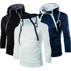 Cross Zipper up Stylish Stranded Collar Hoodies Polyester <b>Fleece</b> <b>Hoodie</b> <b>Mens</b> - Product Image 1